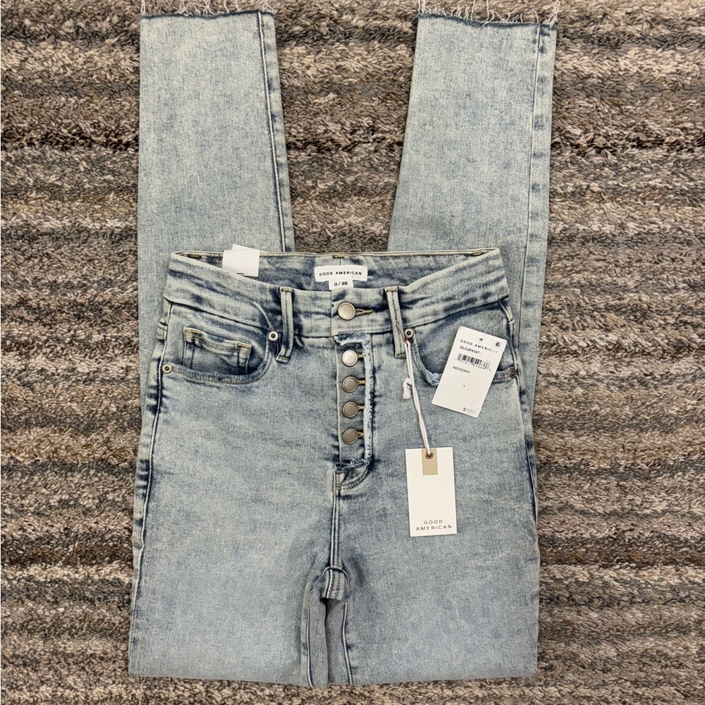 Good American Good Legs High Rise Raw Hem Skinny Jeans Sz 0/25 NWT | Skinny NEW-